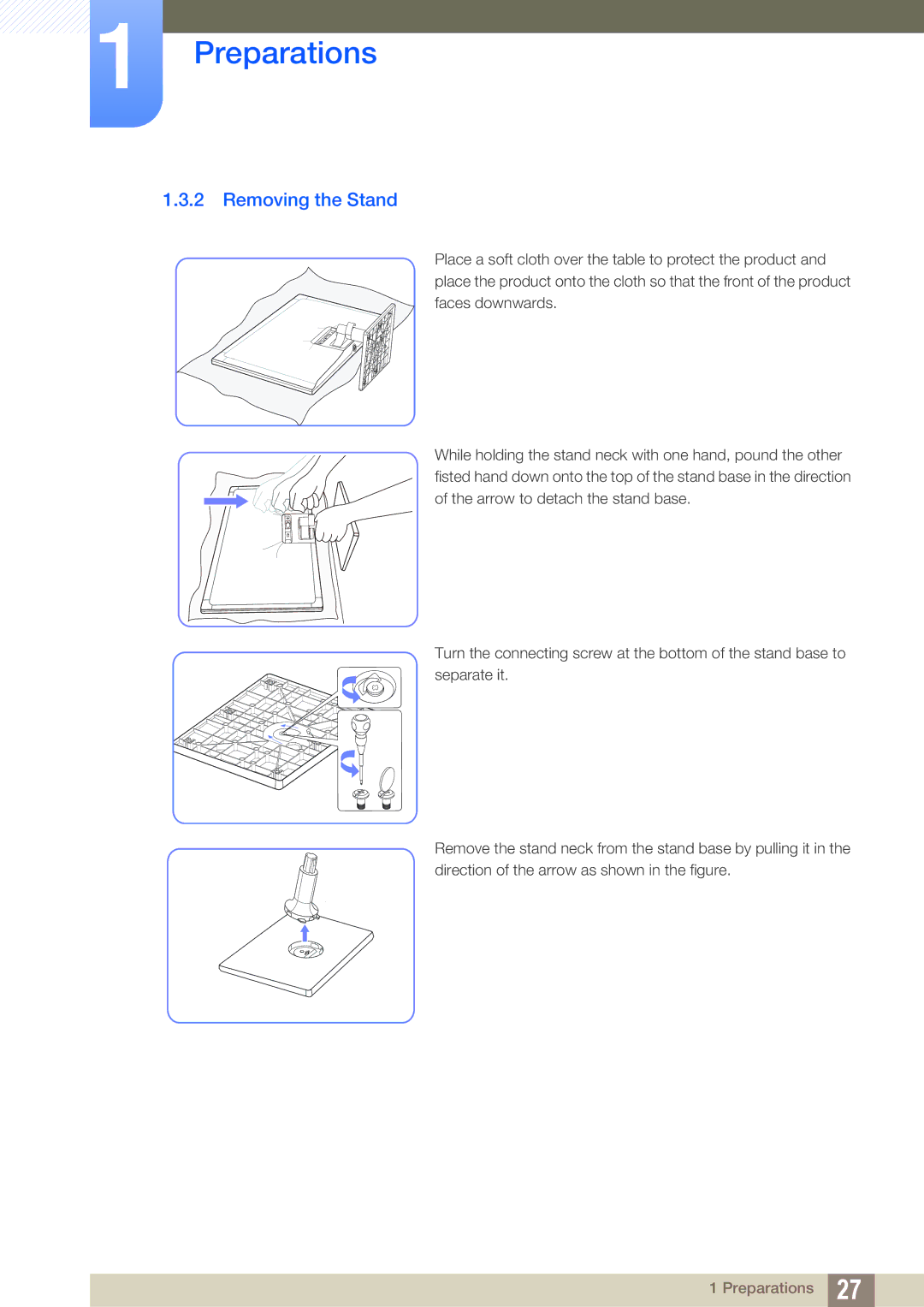 Samsung LS24C550HL/ZR, LS24C550ML/EN, LS23C550HS/EN, LS24C550VL/EN, LS22C550HSMXV, LS24C550ML/CI manual Removing the Stand 