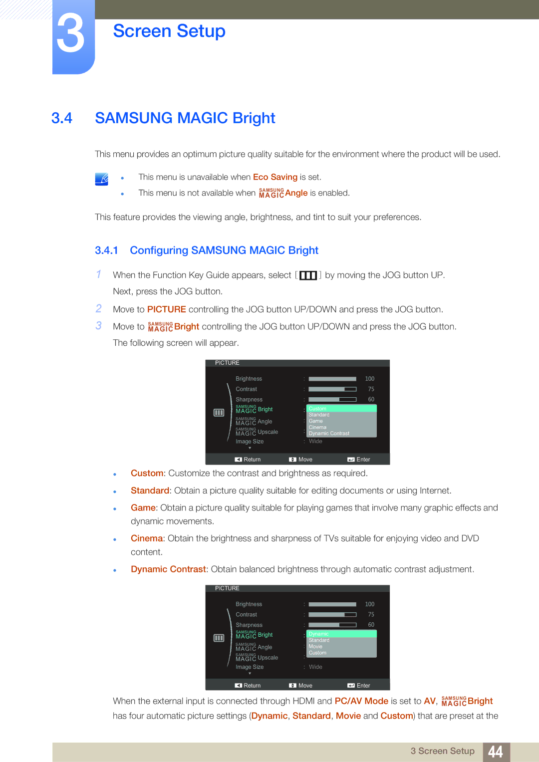 Samsung LS24C550VL/EN, LS24C550ML/EN, LS23C550HS/EN, LS24C550HL/ZR, LS22C550HSMXV manual Configuring Samsung Magic Bright 