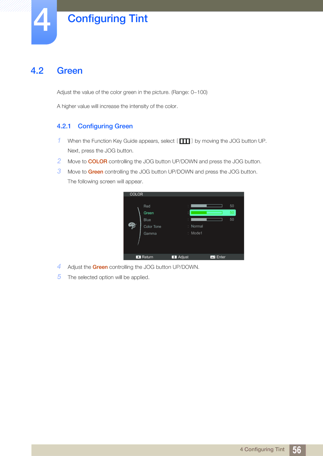 Samsung LS24C550VL/EN, LS24C550ML/EN, LS23C550HS/EN, LS24C550HL/ZR, LS22C550HSMXV, LS24C550ML/CI manual Configuring Green 