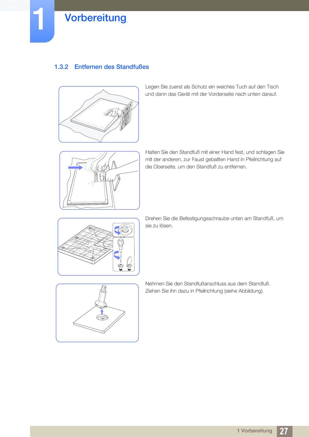 Samsung LS24C550ML/EN, LS23C550HS/EN, LS24C550VL/EN manual Entfernen des Standfußes 