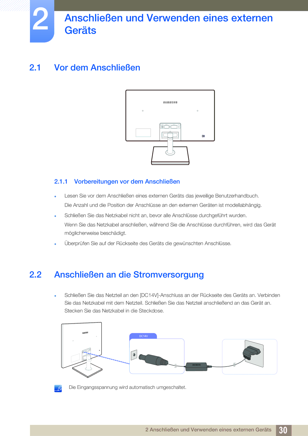 Samsung LS24C550ML/EN, LS23C550HS/EN, LS24C550VL/EN AnschließenGeräts und Verwenden eines externen, Vor dem Anschließen 