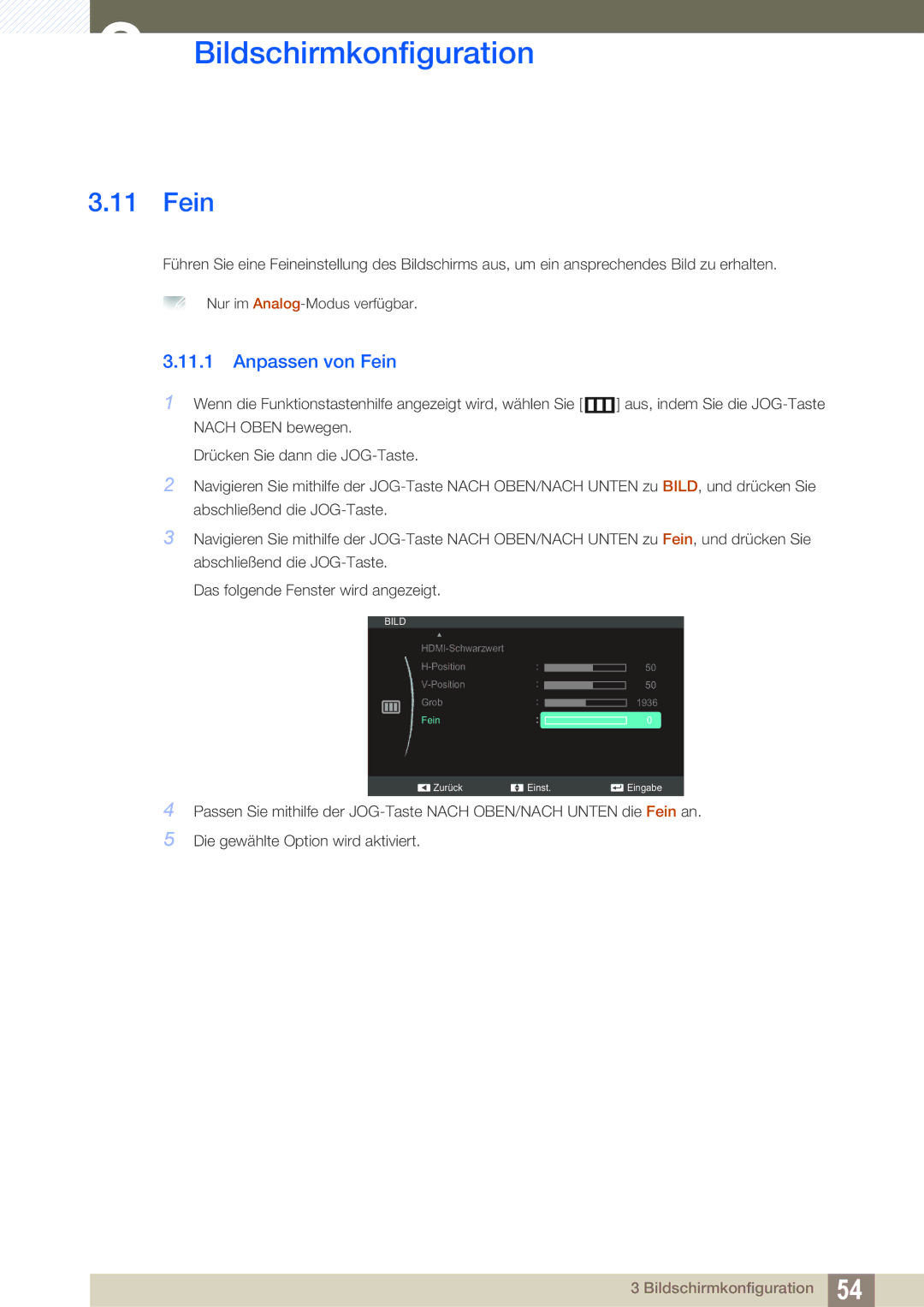 Samsung LS24C550ML/EN, LS23C550HS/EN, LS24C550VL/EN manual Anpassen von Fein 