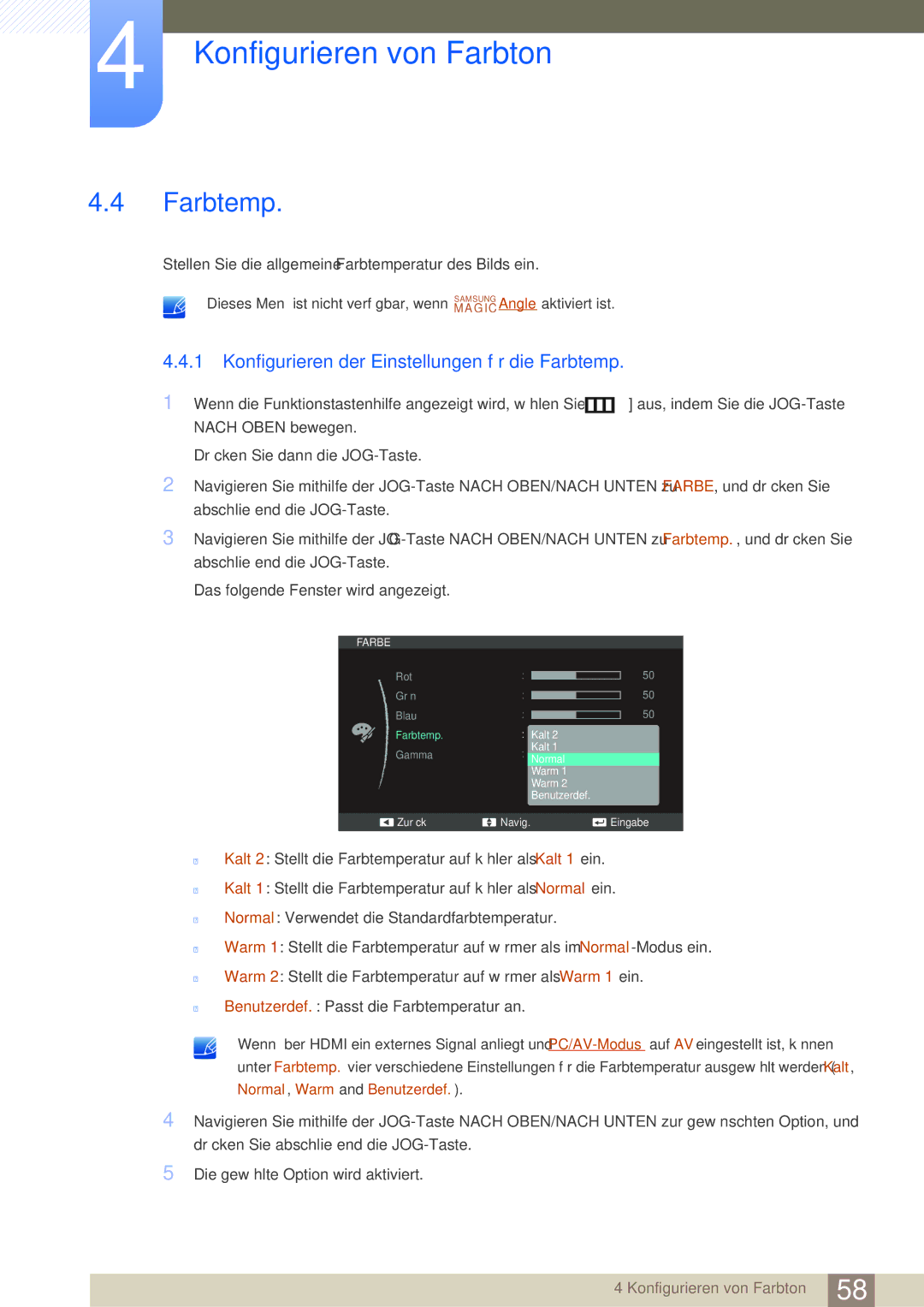 Samsung LS23C550HS/EN, LS24C550ML/EN, LS24C550VL/EN manual Konfigurieren der Einstellungen für die Farbtemp 