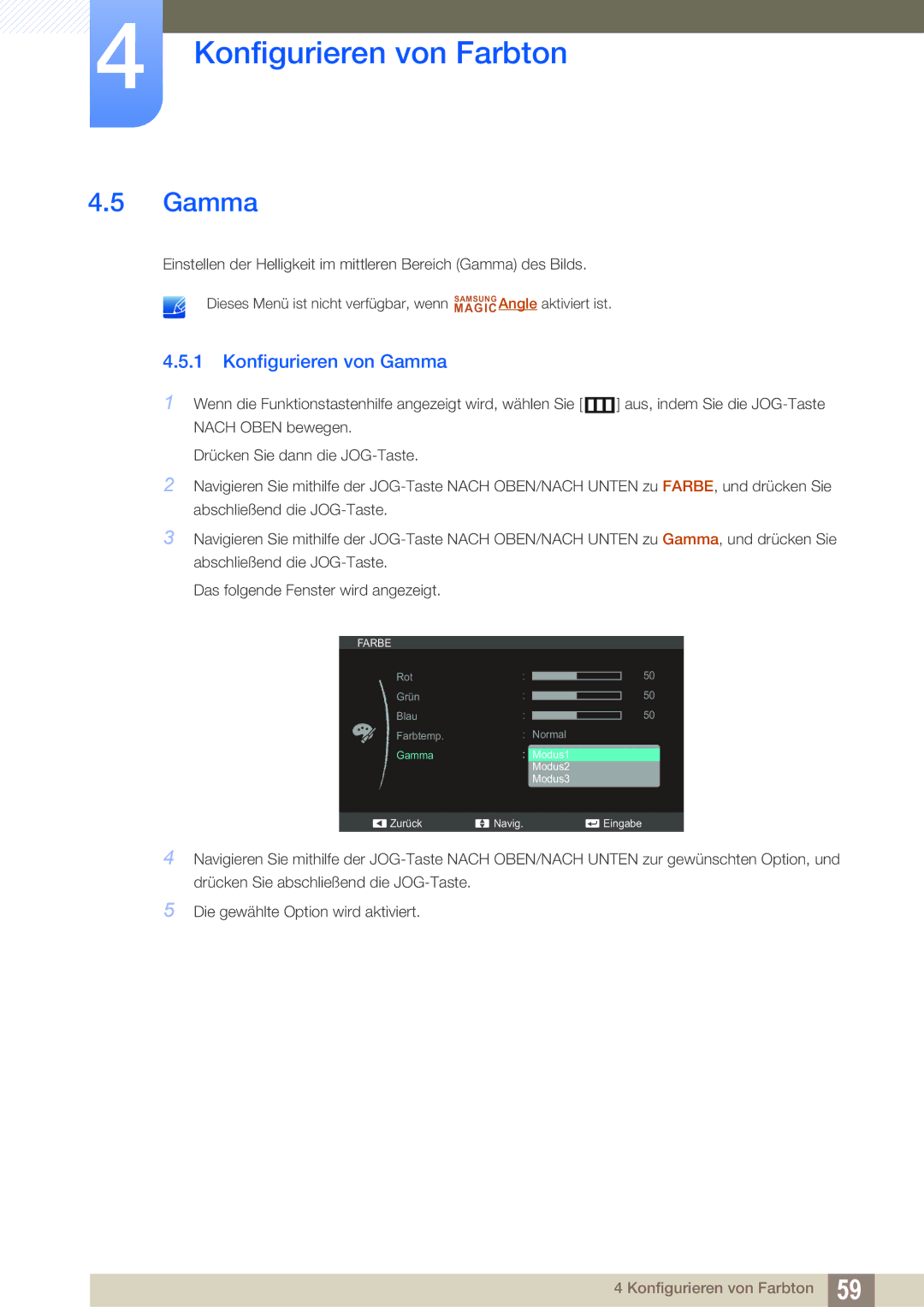 Samsung LS24C550VL/EN, LS24C550ML/EN, LS23C550HS/EN manual Konfigurieren von Gamma 