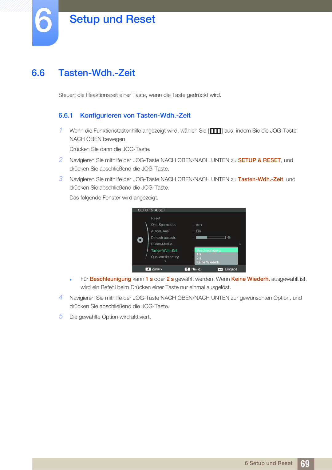 Samsung LS24C550ML/EN, LS23C550HS/EN, LS24C550VL/EN manual Konfigurieren von Tasten-Wdh.-Zeit 