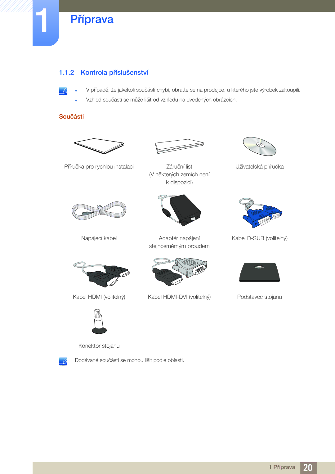 Samsung LS24C550ML/EN, LS24C550VL/EN manual Kontrola příslušenství, Součásti 