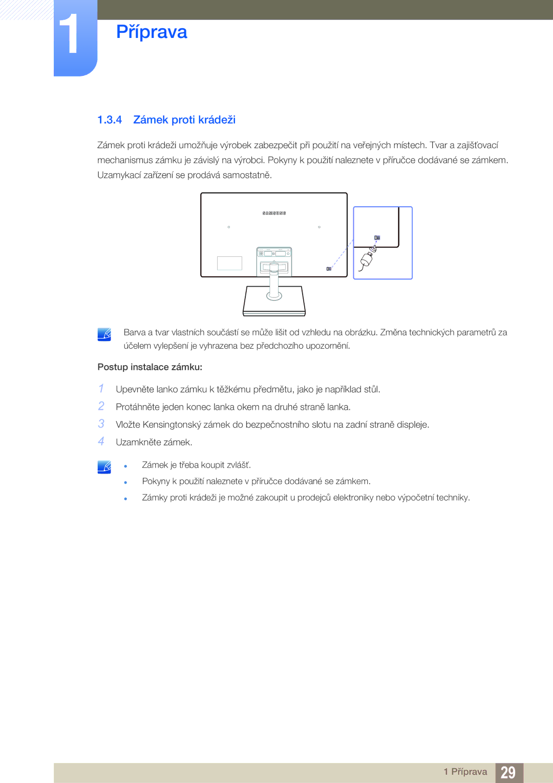 Samsung LS24C550VL/EN, LS24C550ML/EN manual 4 Zámek proti krádeži 