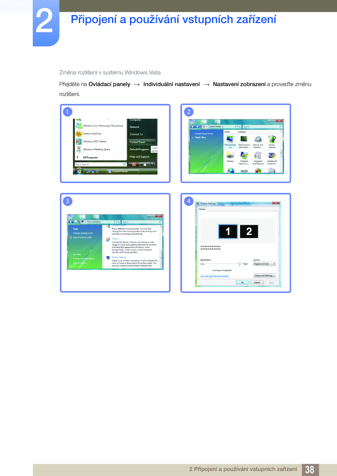 Samsung LS24C550ML/EN, LS24C550VL/EN manual Změna rozlišení v systému Windows Vista 