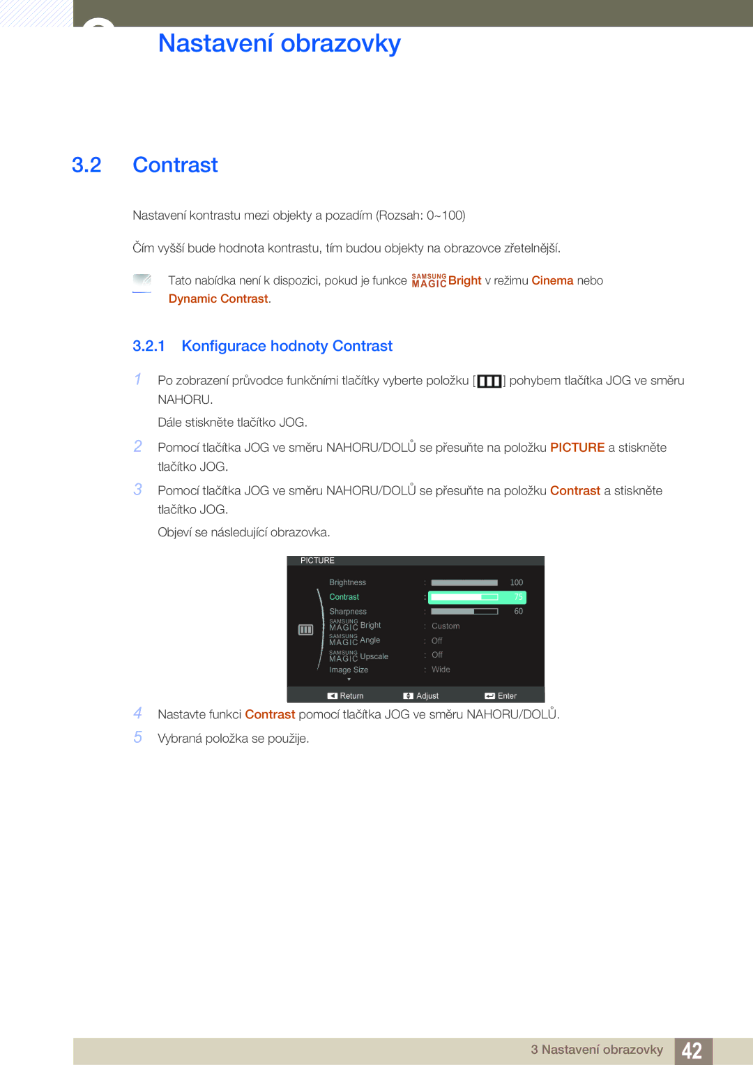 Samsung LS24C550ML/EN, LS24C550VL/EN manual Konfigurace hodnoty Contrast 