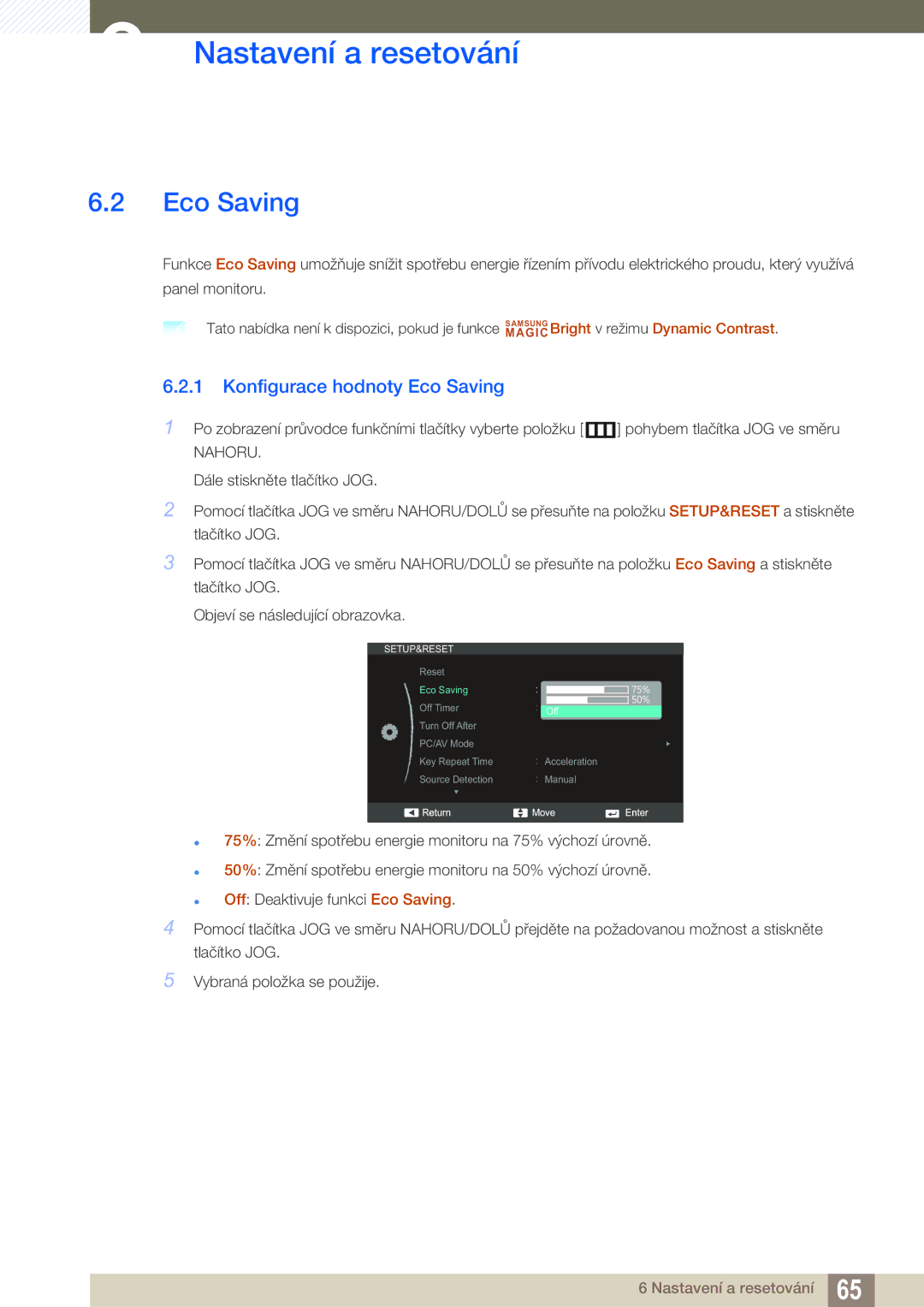 Samsung LS24C550VL/EN, LS24C550ML/EN manual Konfigurace hodnoty Eco Saving 