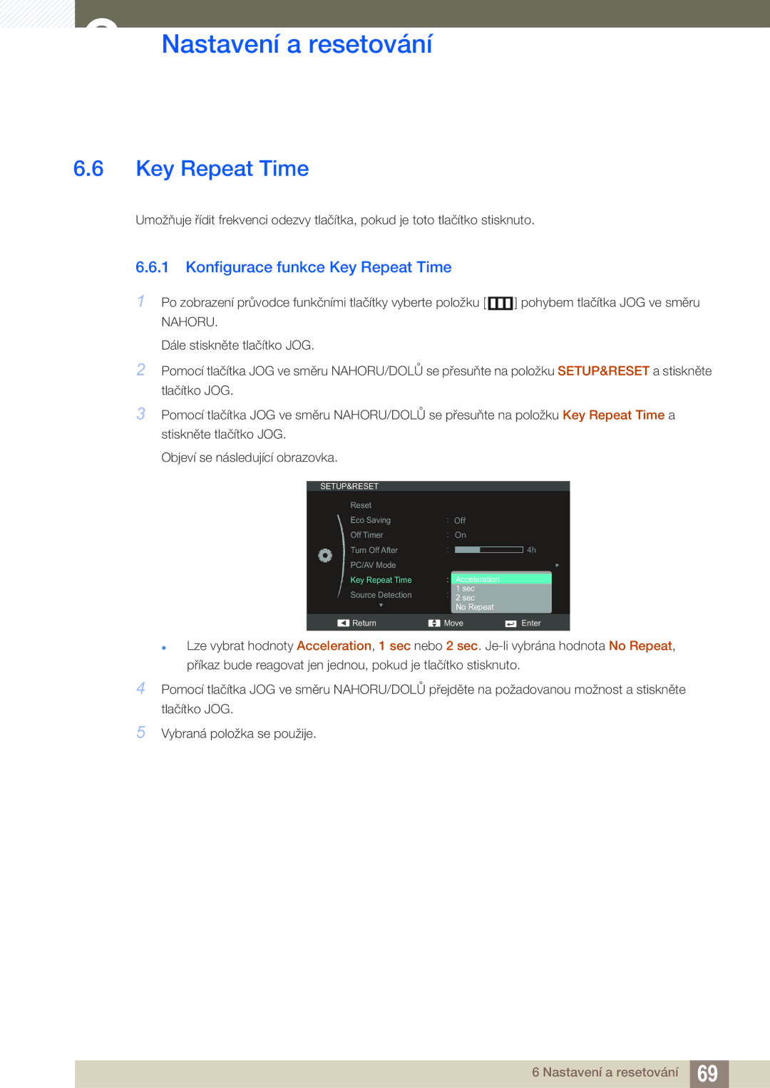 Samsung LS24C550VL/EN, LS24C550ML/EN manual Konfigurace funkce Key Repeat Time 