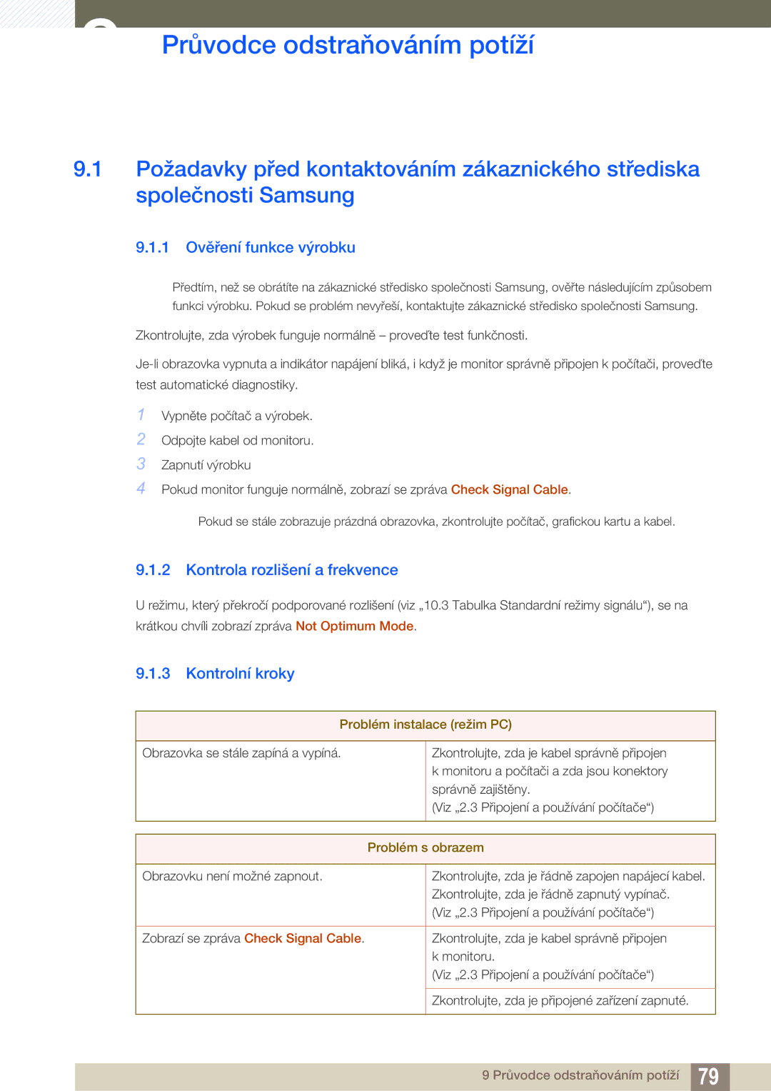 Samsung LS24C550VL/EN manual Průvodce odstraňováním potíží, 1 Ověření funkce výrobku, Kontrola rozlišení a frekvence 