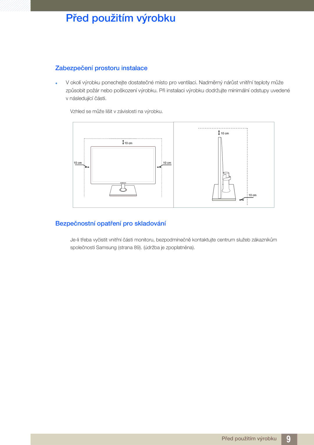 Samsung LS24C550VL/EN, LS24C550ML/EN manual Zabezpečení prostoru instalace, Bezpečnostní opatření pro skladování 