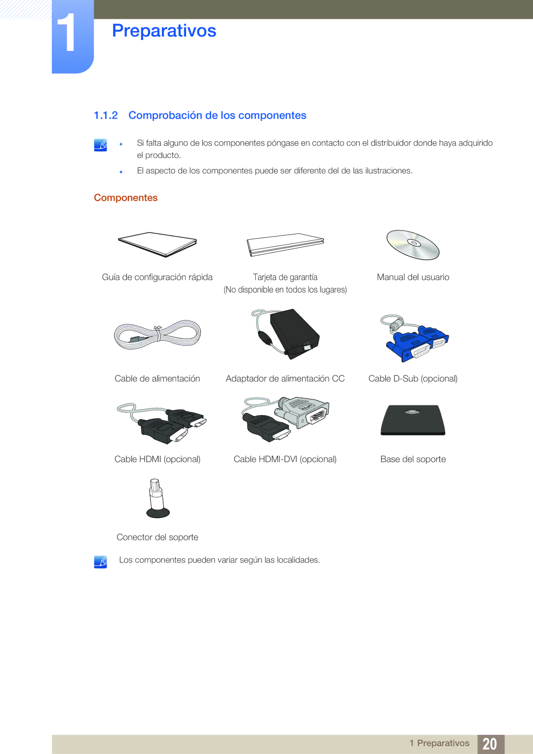 Samsung LS24C550ML/EN manual Comprobación de los componentes, Componentes 