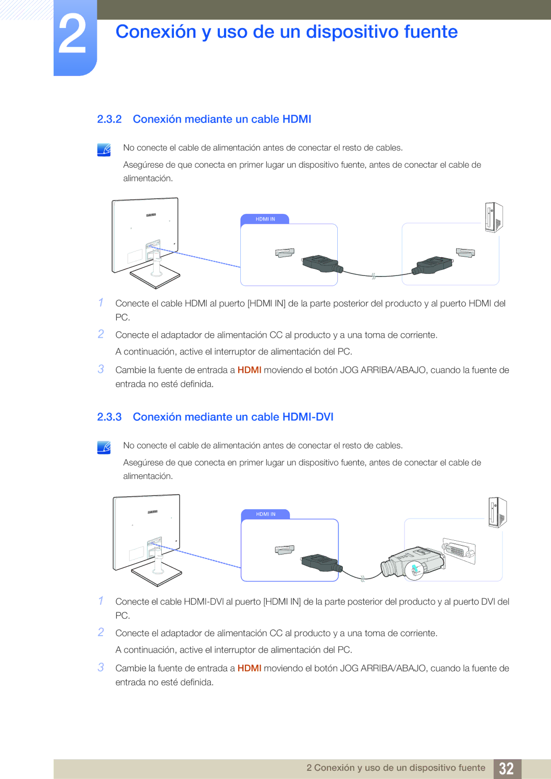 Samsung LS24C550ML/EN manual Conexión mediante un cable Hdmi, Conexión mediante un cable HDMI-DVI 