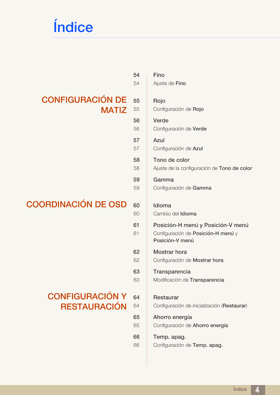 Samsung LS24C550ML/EN manual Configuración DE Matiz Coordinación DE OSD 