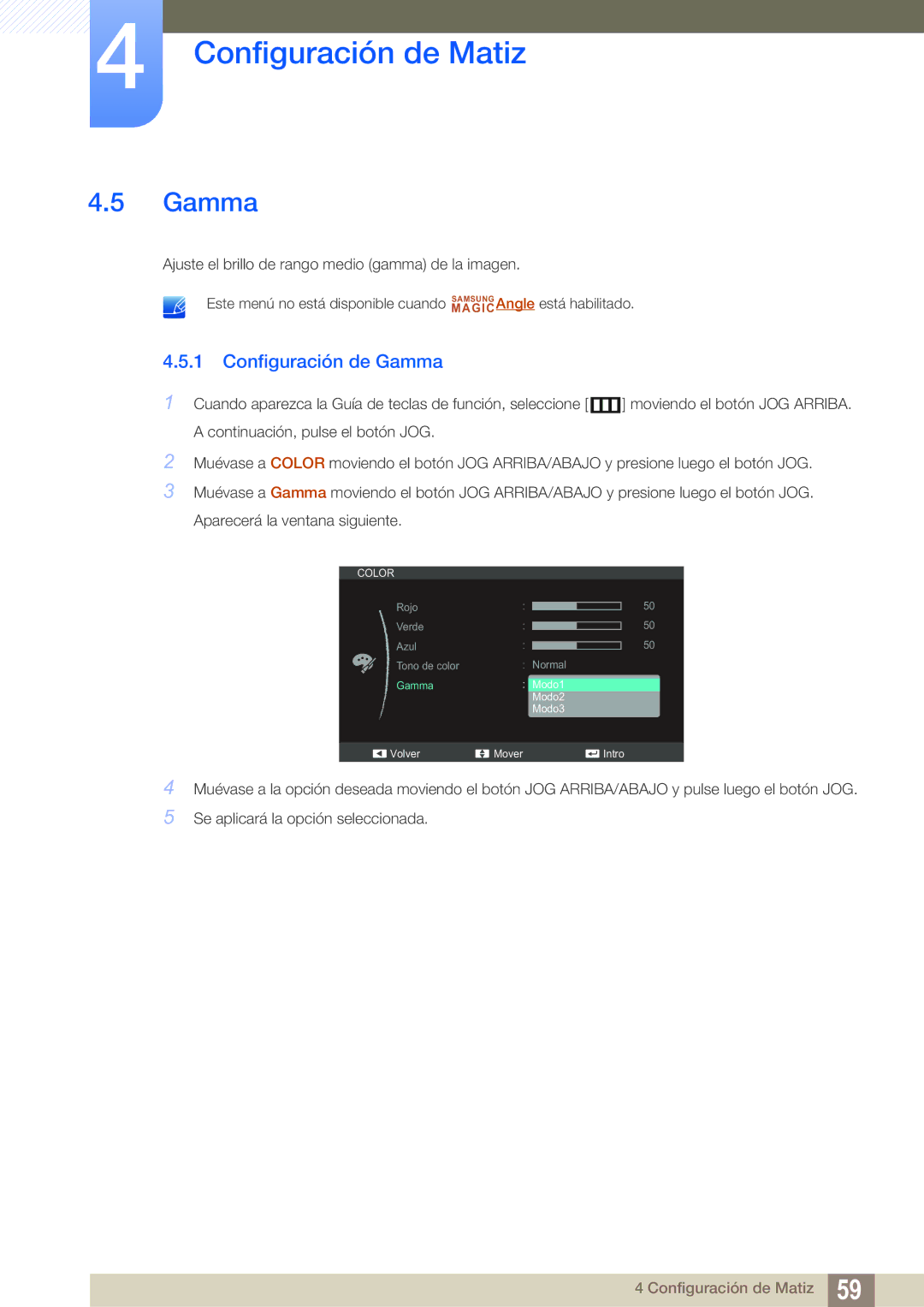 Samsung LS24C550ML/EN manual Configuración de Gamma 