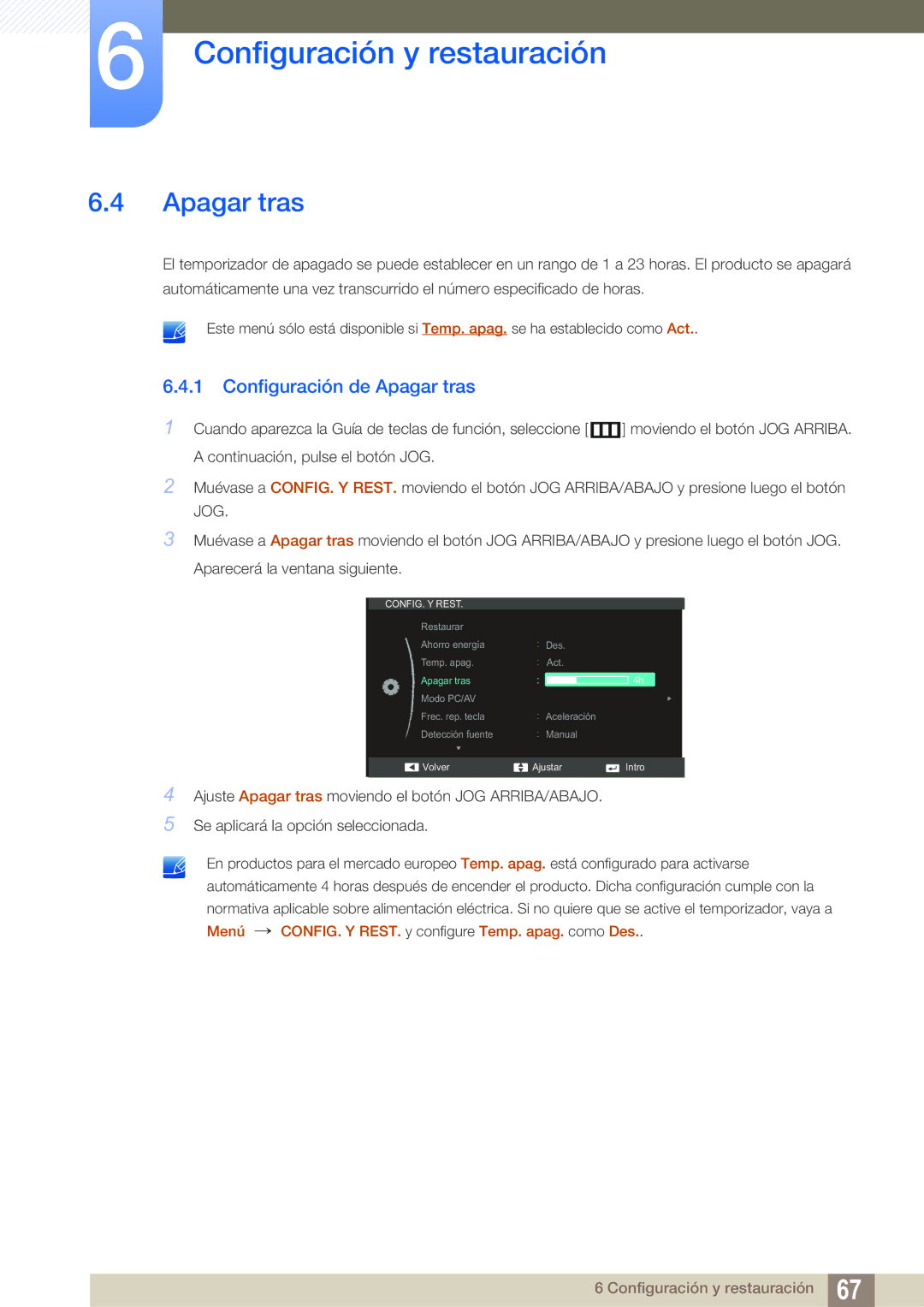 Samsung LS24C550ML/EN manual Configuración de Apagar tras 