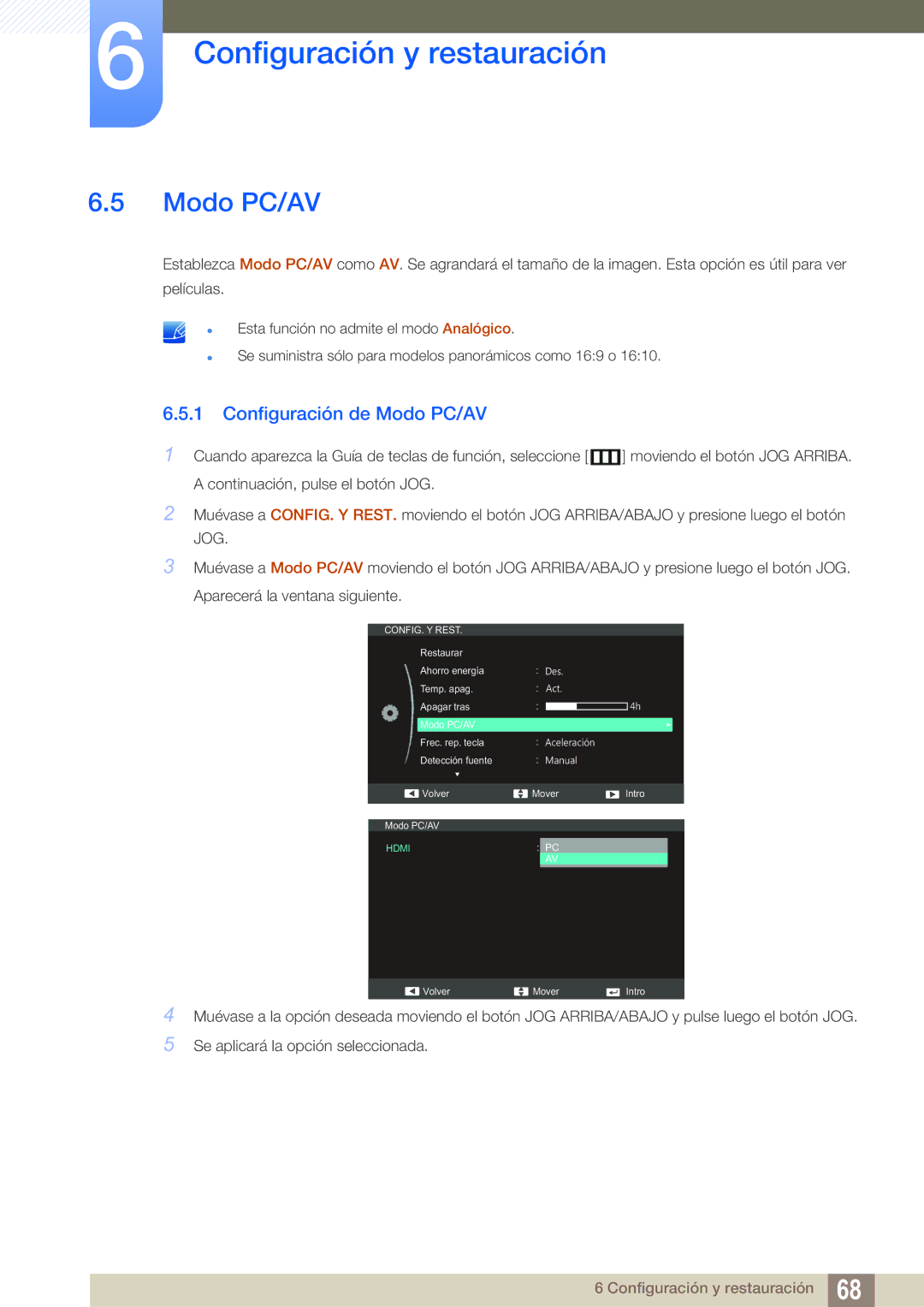 Samsung LS24C550ML/EN manual Configuración de Modo PC/AV 