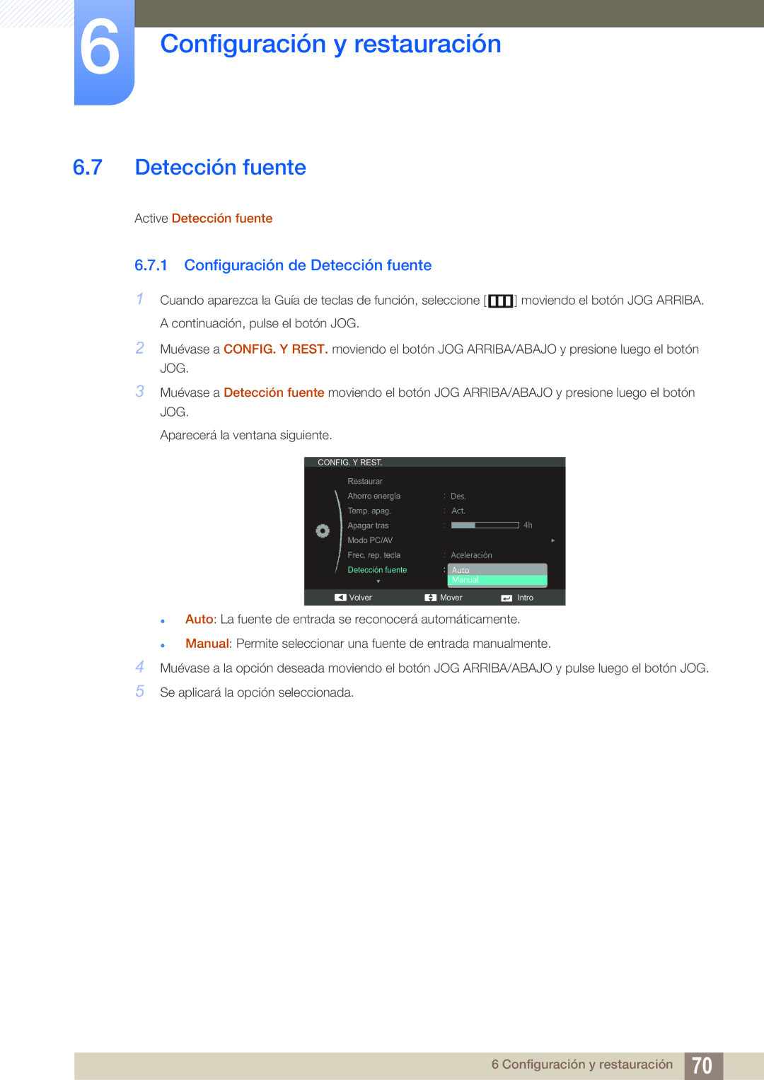 Samsung LS24C550ML/EN manual Configuración de Detección fuente 