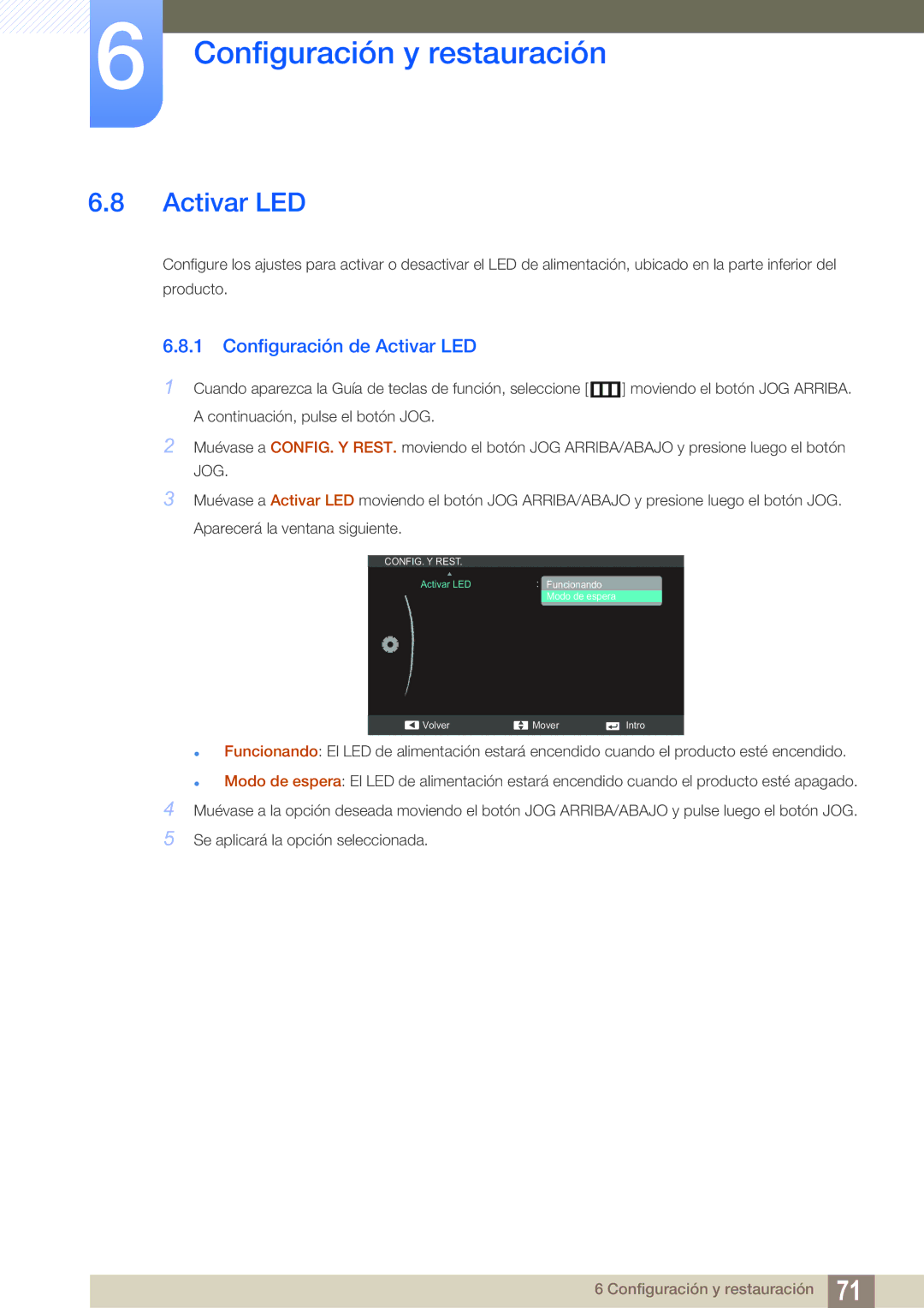 Samsung LS24C550ML/EN manual Configuración de Activar LED 