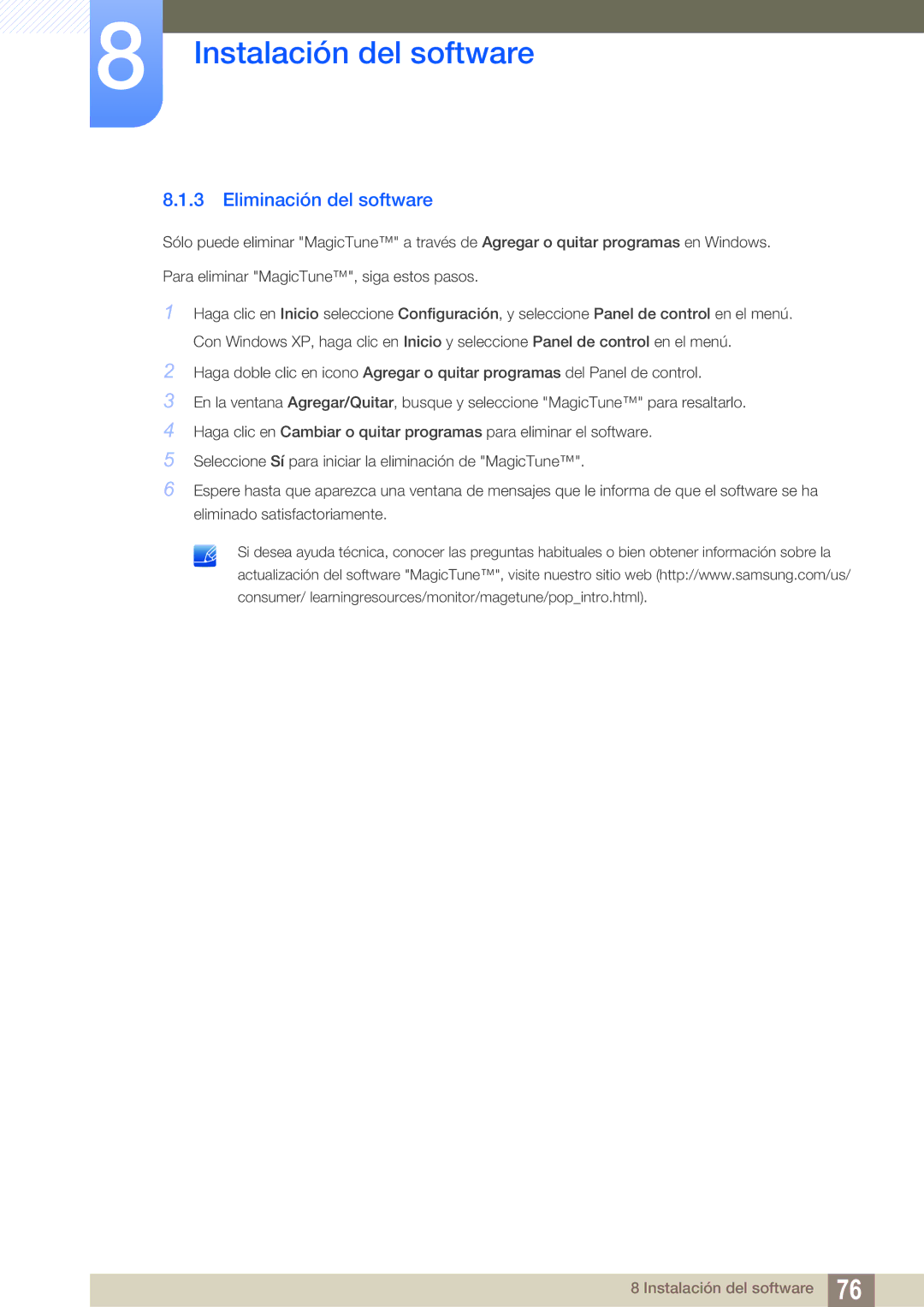 Samsung LS24C550ML/EN manual Eliminación del software 