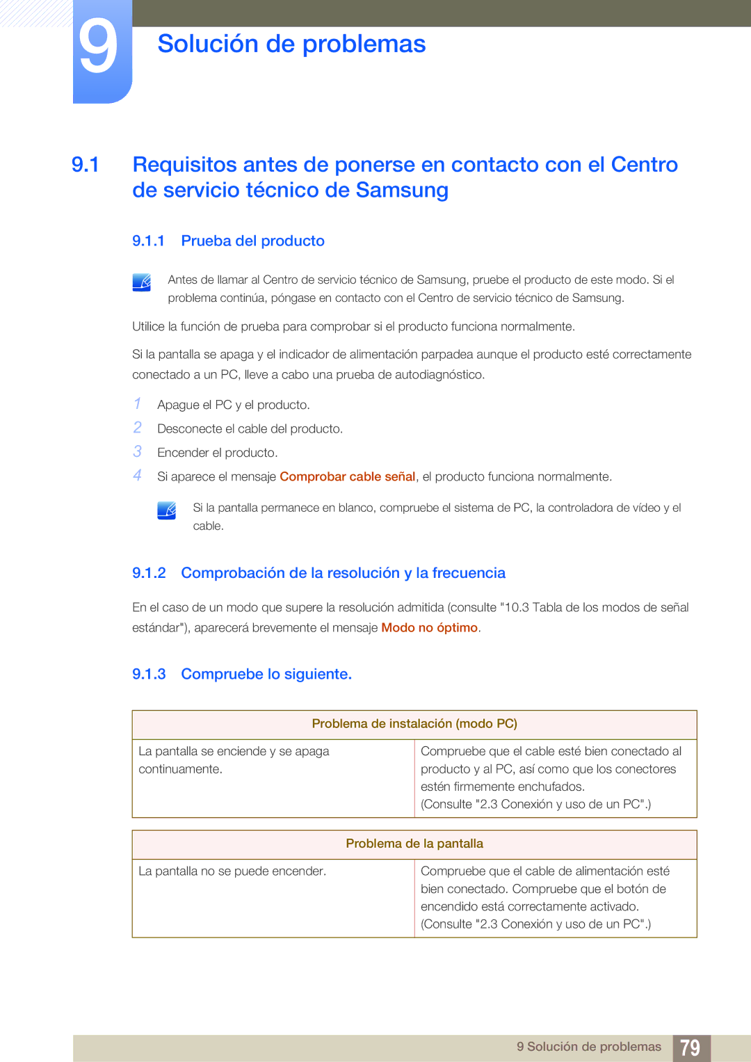 Samsung LS24C550ML/EN manual Solución de problemas, Prueba del producto, Comprobación de la resolución y la frecuencia 