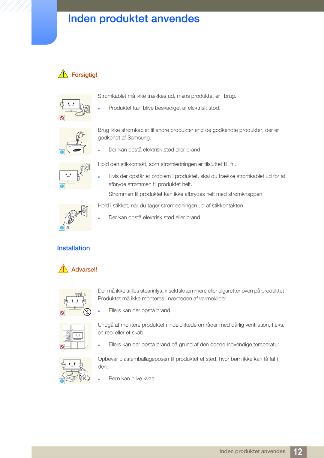 Samsung LS24C550ML/EN manual Installation, Forsigtig 