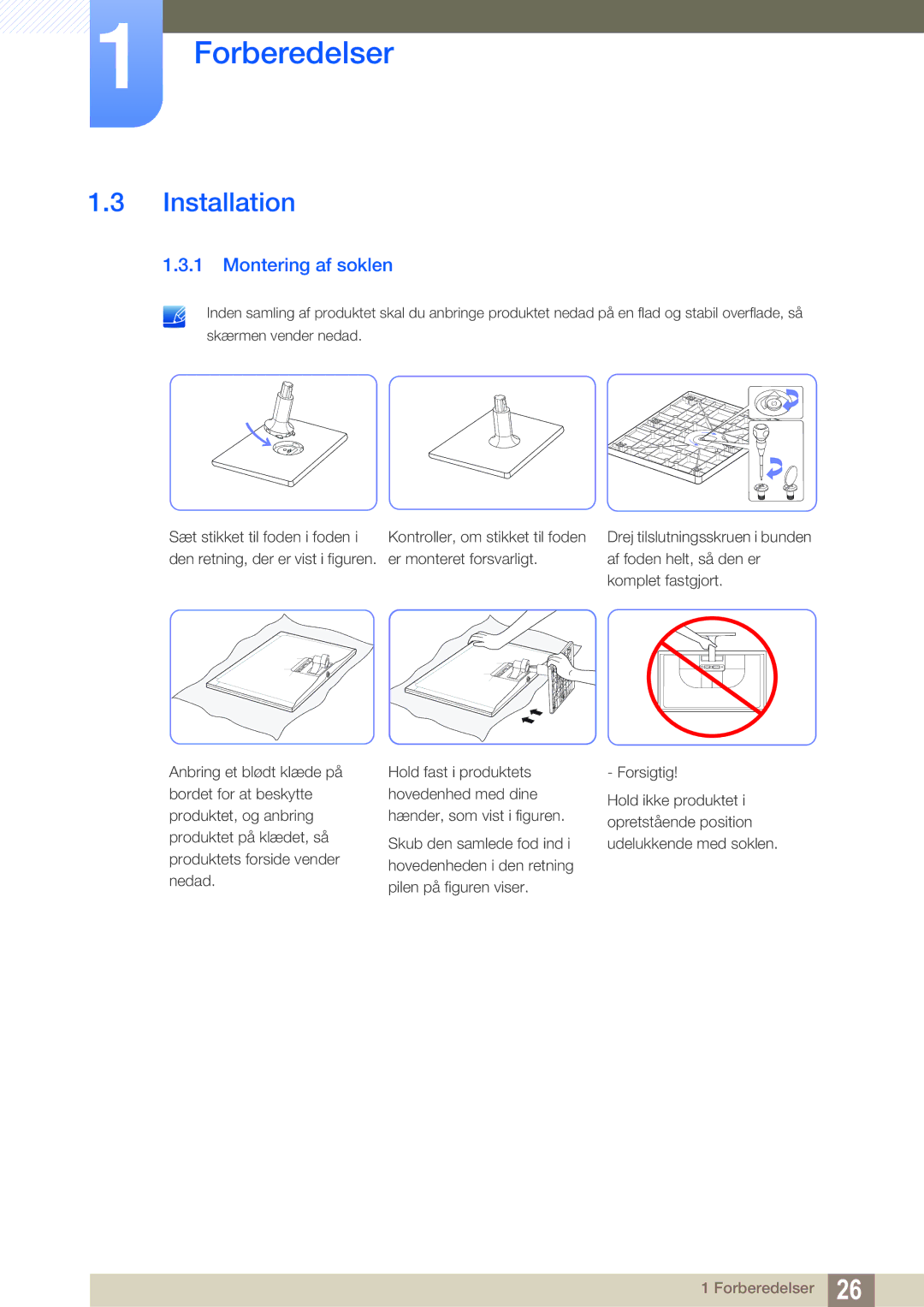 Samsung LS24C550ML/EN manual Installation, Montering af soklen 