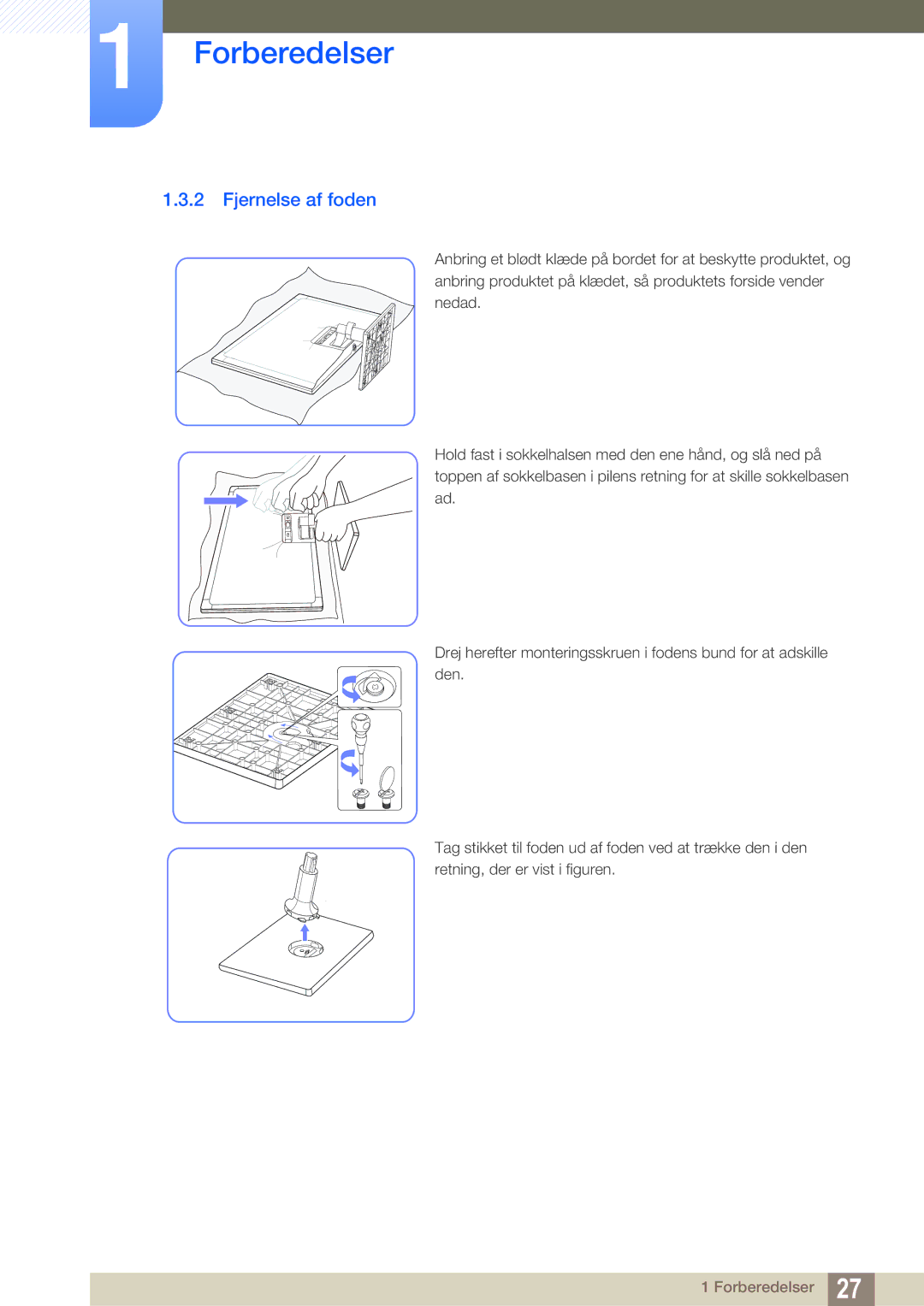 Samsung LS24C550ML/EN manual Fjernelse af foden 