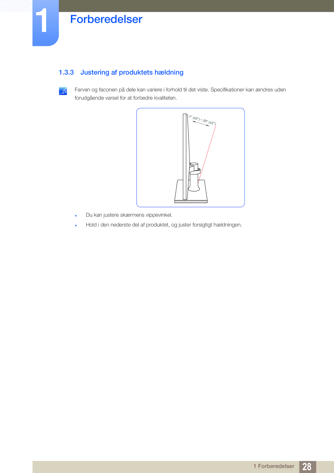 Samsung LS24C550ML/EN manual Justering af produktets hældning 