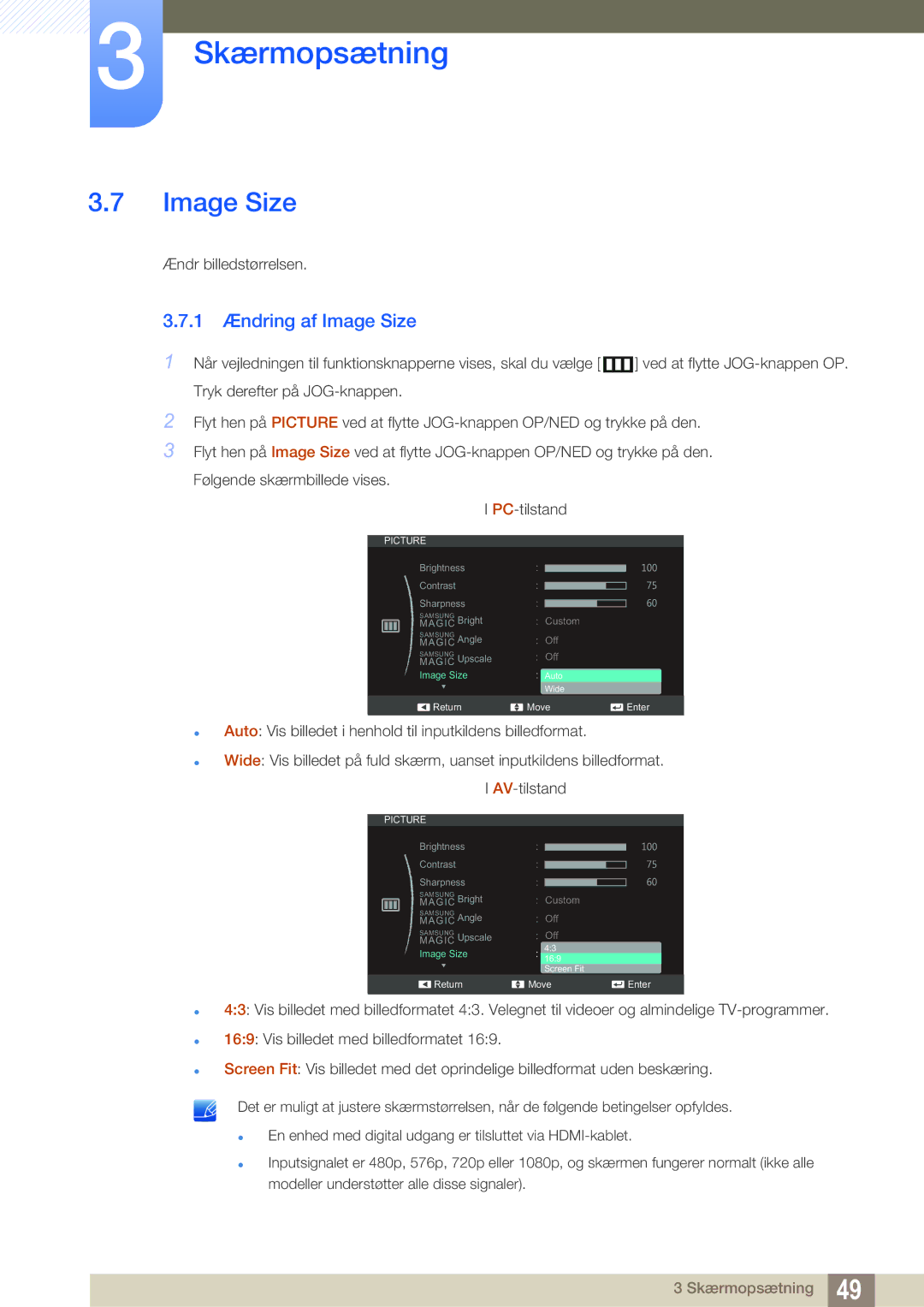 Samsung LS24C550ML/EN manual 1 Ændring af Image Size 