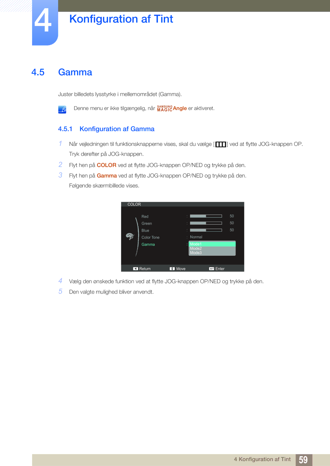 Samsung LS24C550ML/EN manual Konfiguration af Gamma 