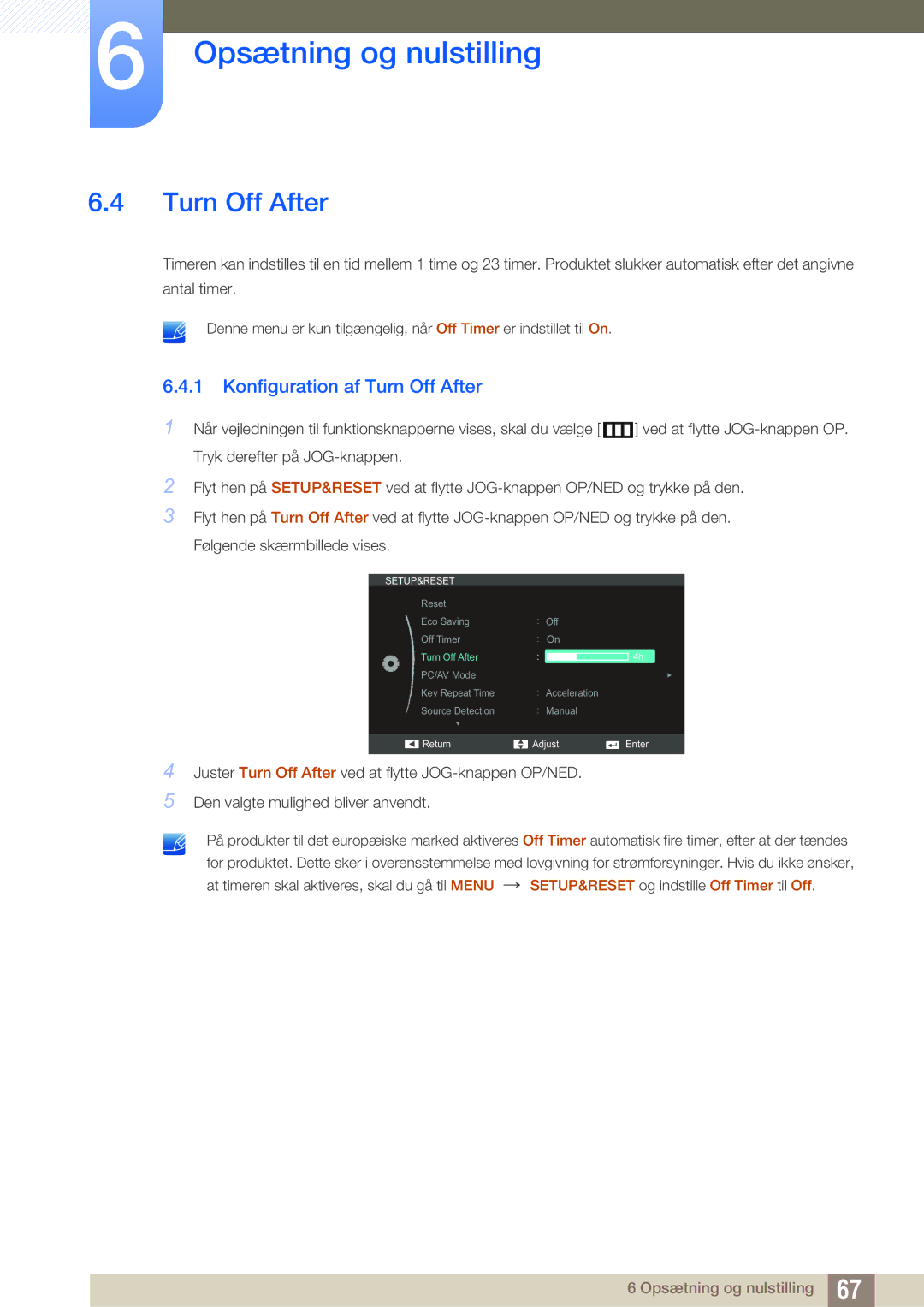 Samsung LS24C550ML/EN manual Konfiguration af Turn Off After 