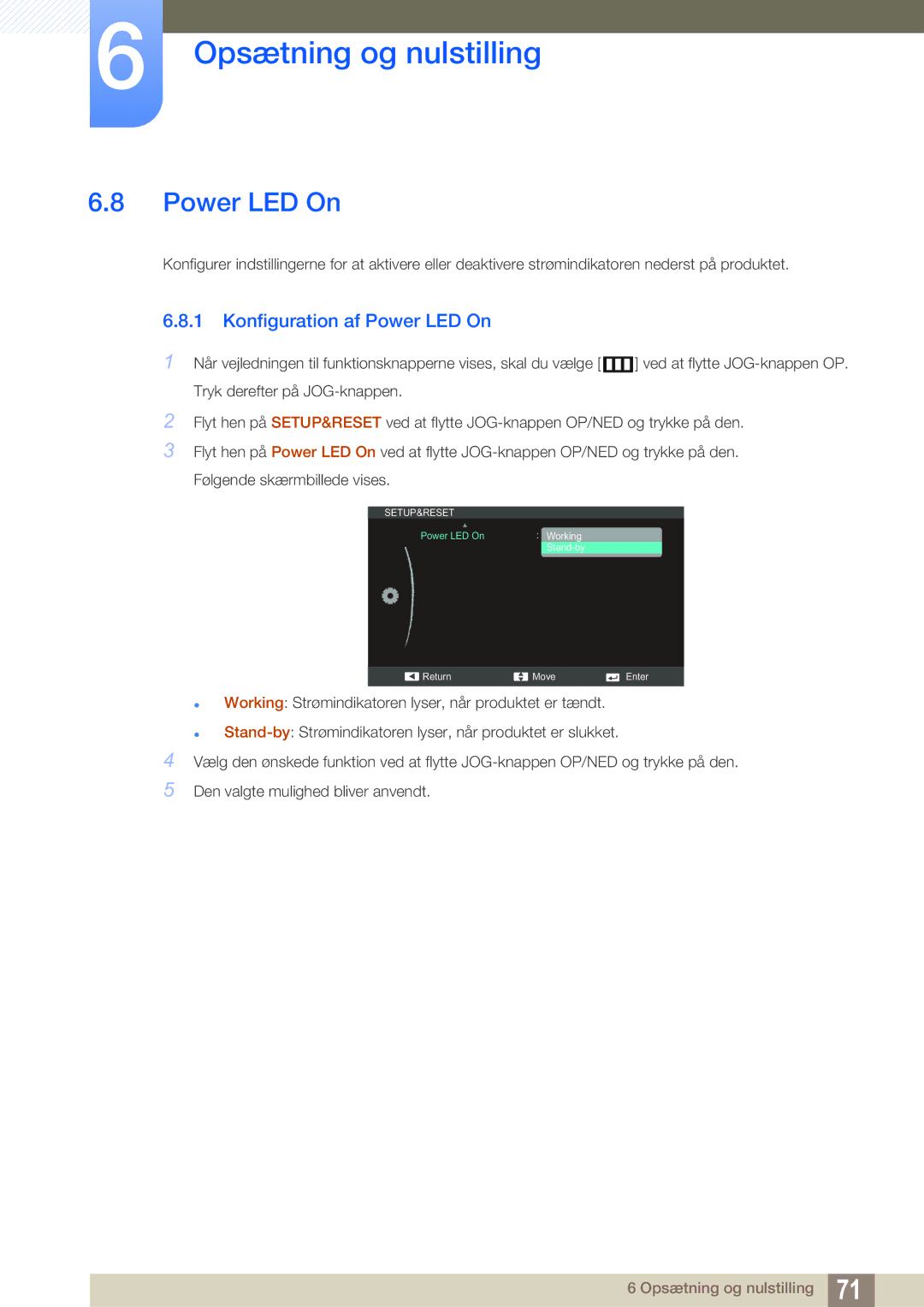 Samsung LS24C550ML/EN manual Konfiguration af Power LED On 