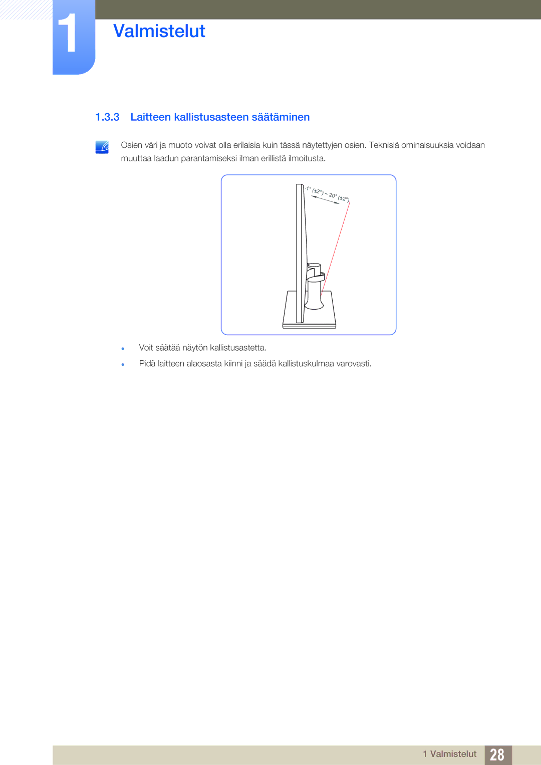 Samsung LS24C550ML/EN manual Laitteen kallistusasteen säätäminen 