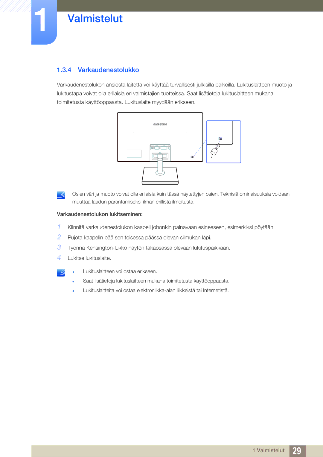 Samsung LS24C550ML/EN manual Varkaudenestolukko 