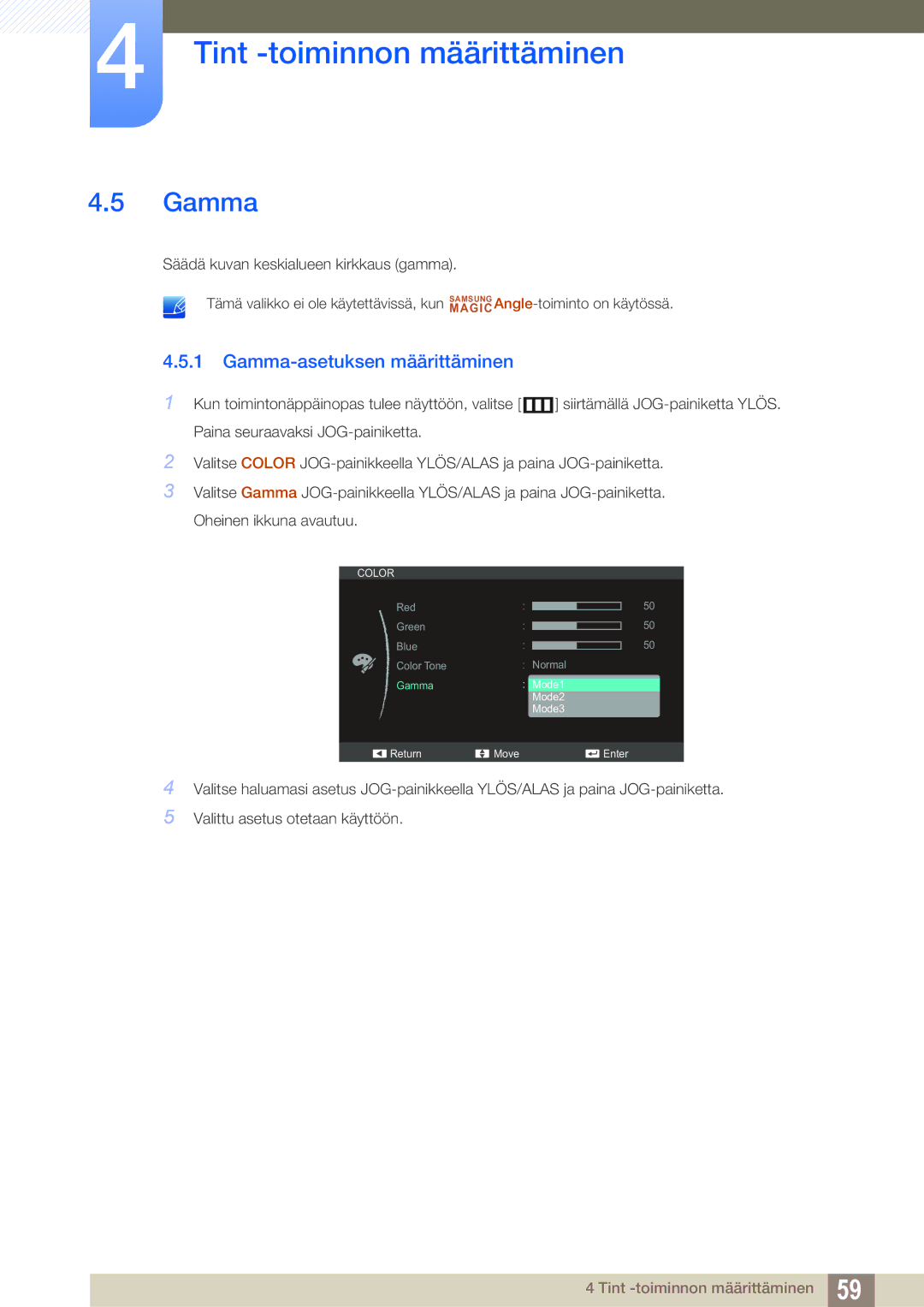 Samsung LS24C550ML/EN manual Gamma-asetuksen määrittäminen 