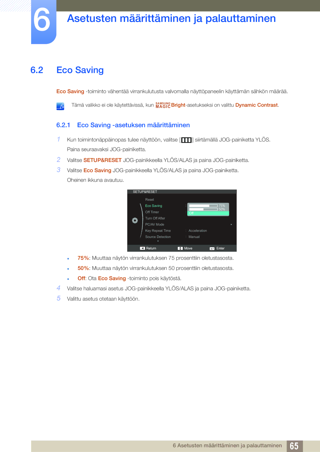 Samsung LS24C550ML/EN manual Eco Saving -asetuksen määrittäminen 