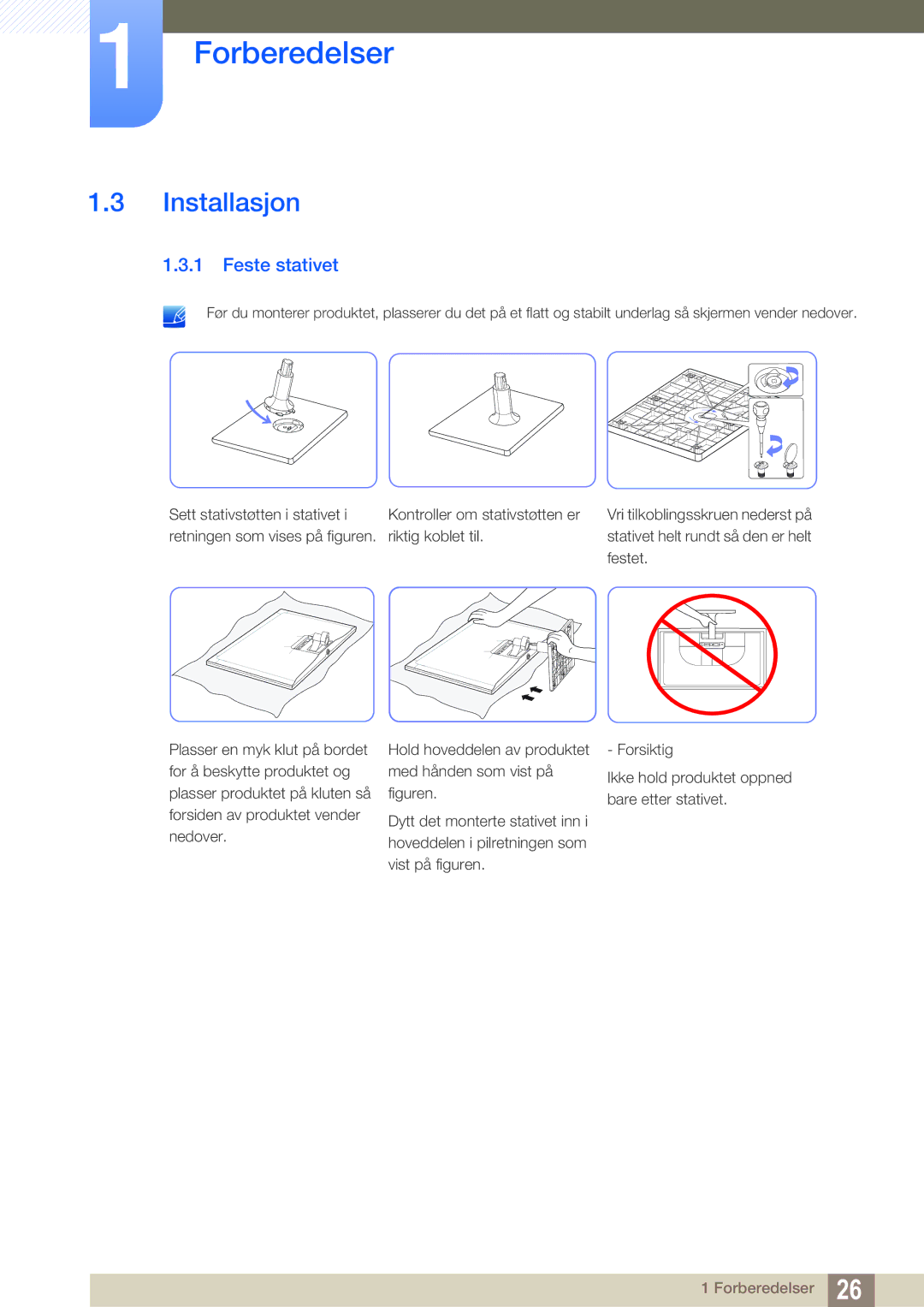 Samsung LS24C550ML/EN manual Installasjon, Feste stativet 