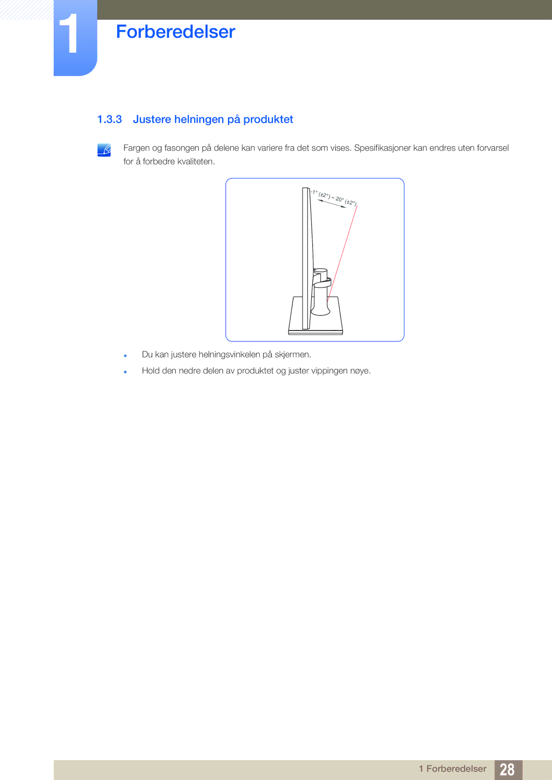 Samsung LS24C550ML/EN manual Justere helningen på produktet 