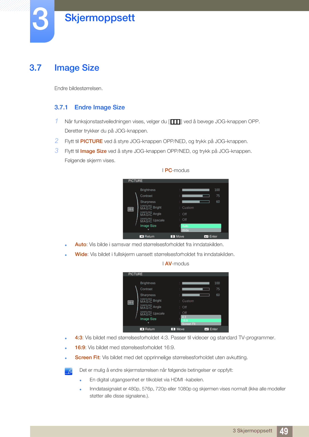 Samsung LS24C550ML/EN manual Endre Image Size 