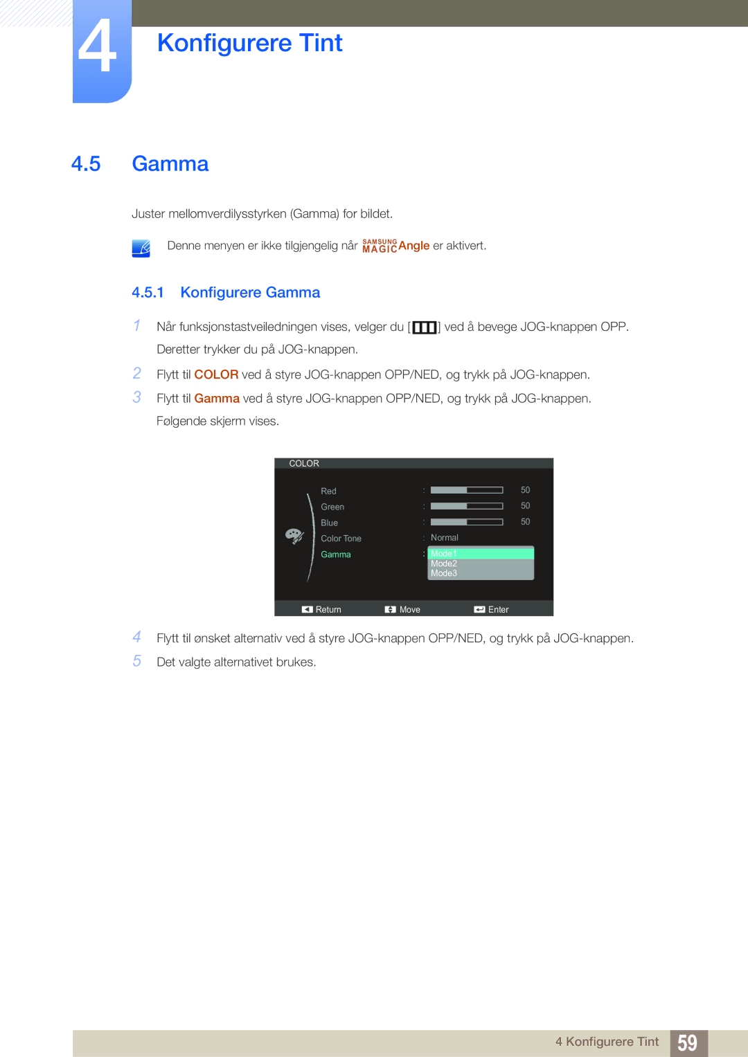 Samsung LS24C550ML/EN manual Konfigurere Gamma 