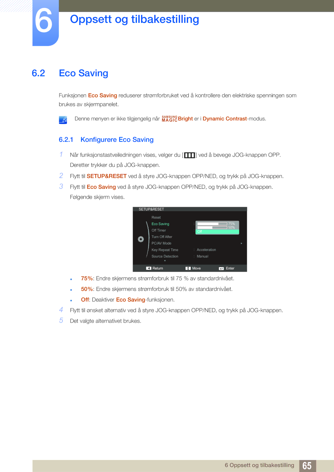 Samsung LS24C550ML/EN manual Konfigurere Eco Saving 