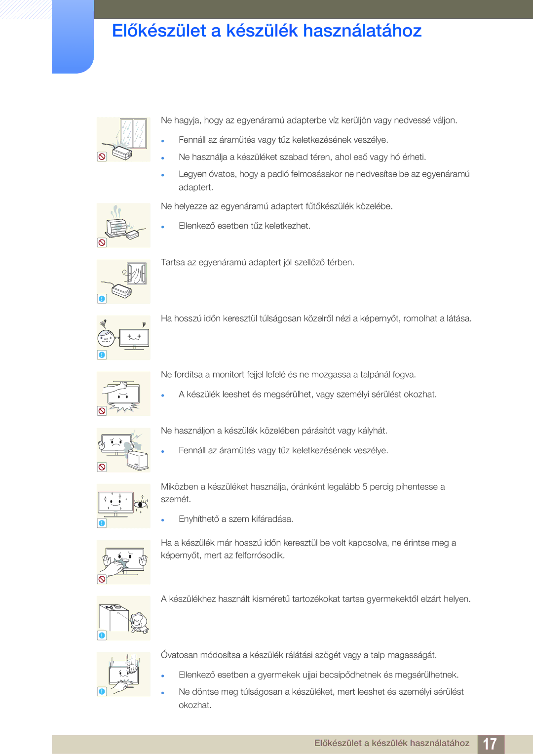 Samsung LS24C550VL/EN manual Előkészület a készülék használatához 