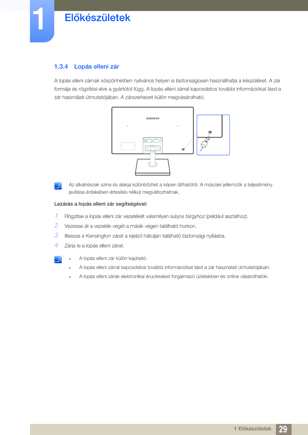 Samsung LS24C550VL/EN manual 4 Lopás elleni zár 