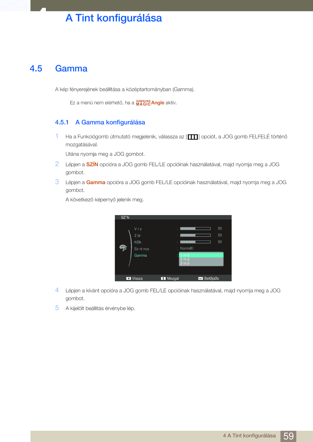 Samsung LS24C550VL/EN manual Gamma konfigurálása 