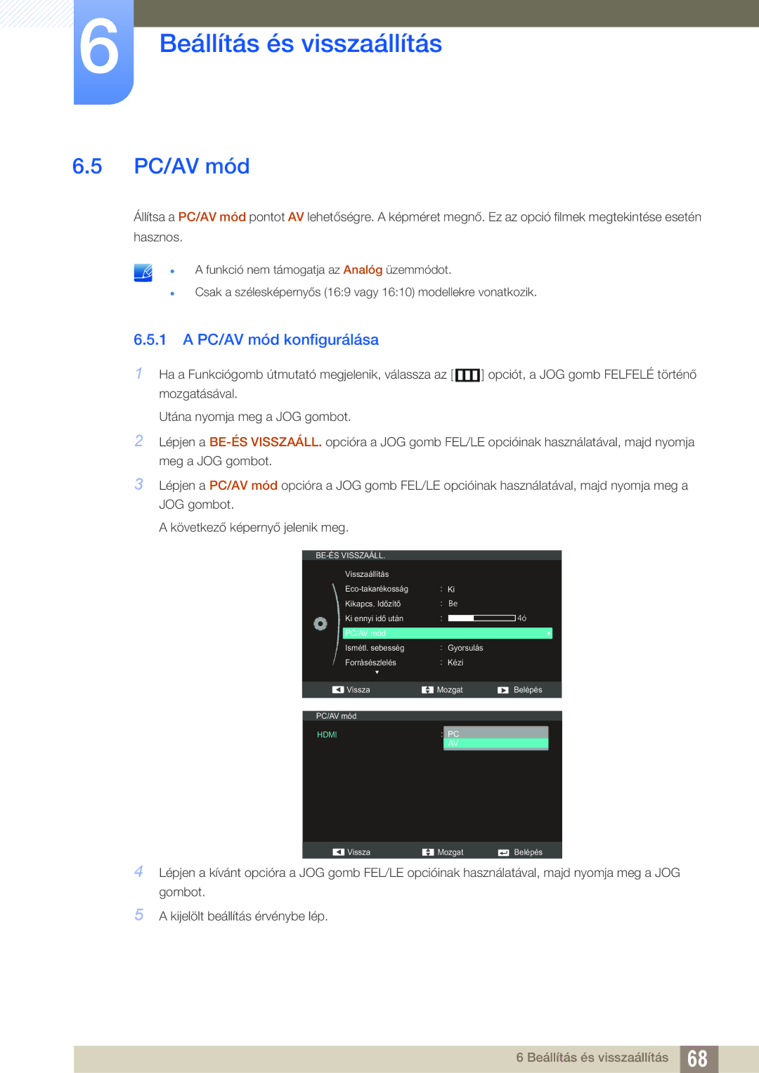 Samsung LS24C550VL/EN manual PC/AV mód konfigurálása 