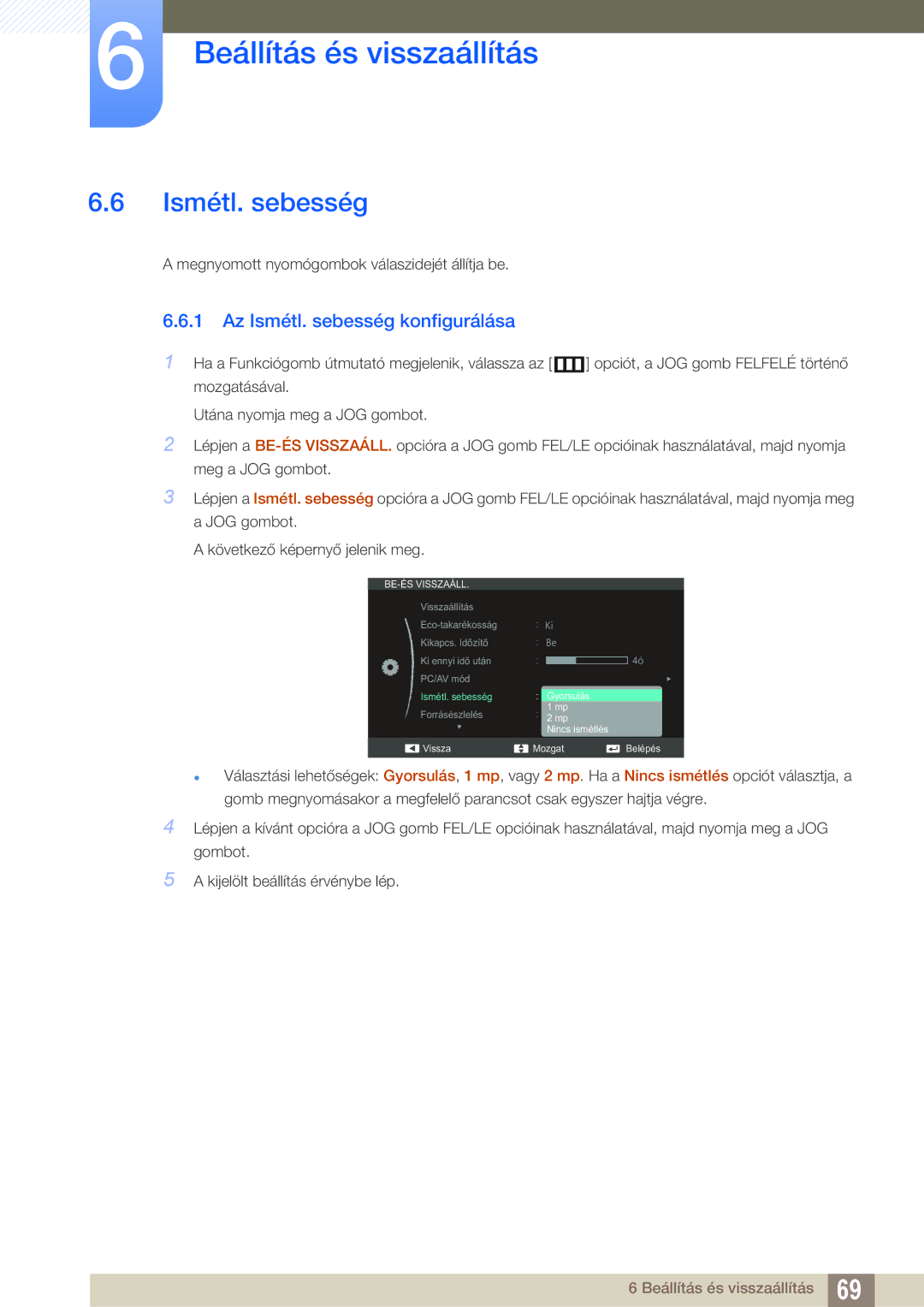 Samsung LS24C550VL/EN manual Az Ismétl. sebesség konfigurálása 