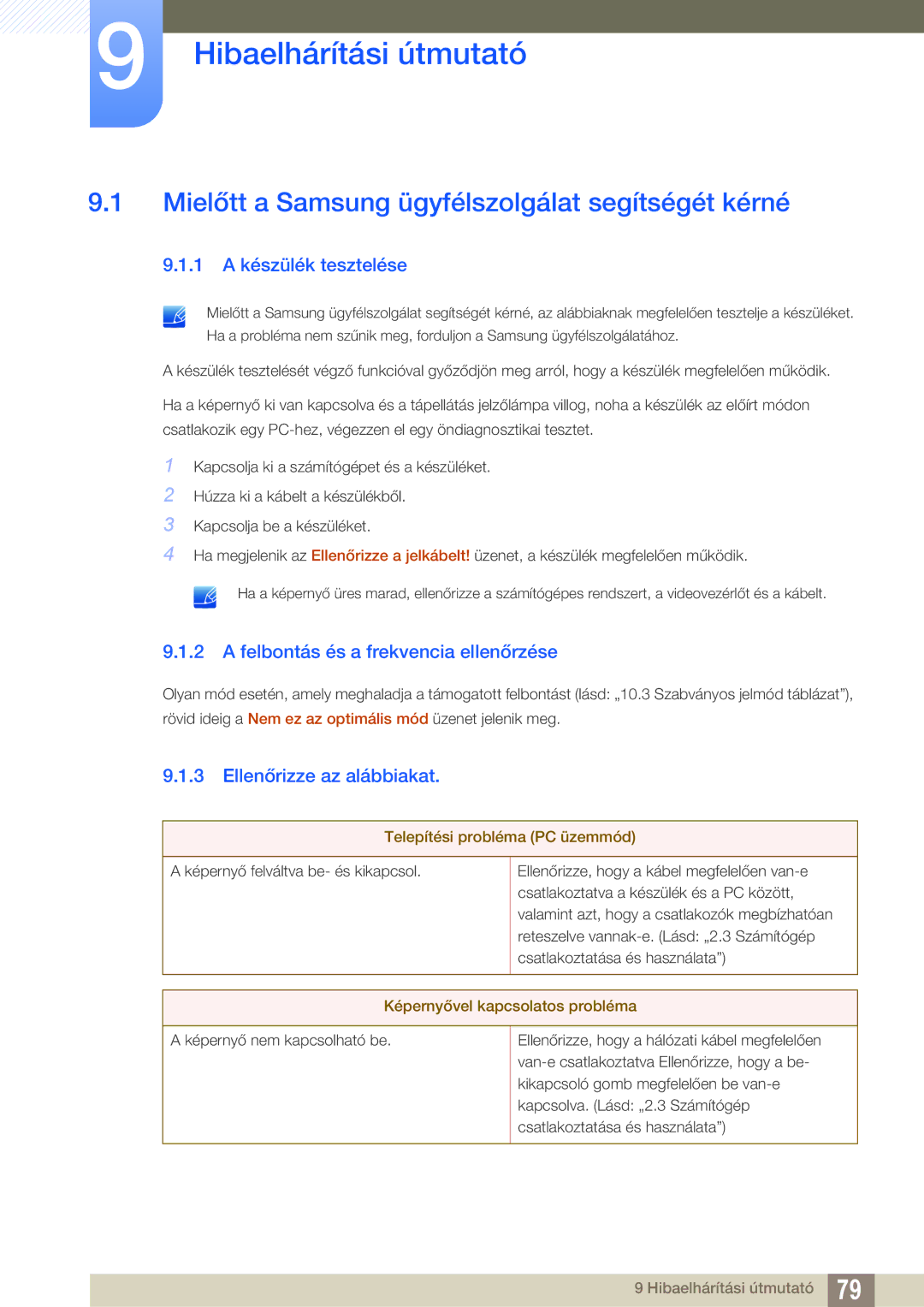 Samsung LS24C550VL/EN Hibaelhárítási útmutató, Mielőtt a Samsung ügyfélszolgálat segítségét kérné, 1 a készülék tesztelése 